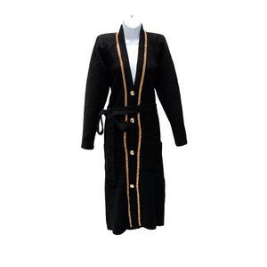 NWT Retrofete Womens Mohair Wool Blend Button Down Long Coat, Black / Golden, S